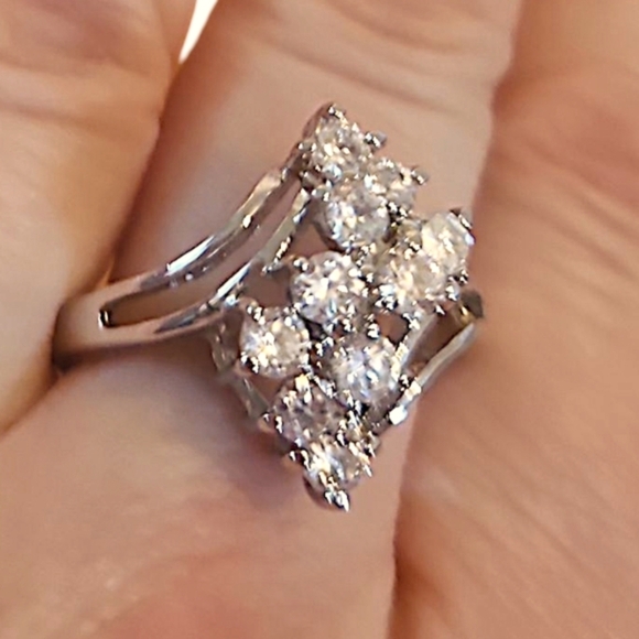 Silver Tone Ring with Clustered Crystal Accents, Size 8 - Picture 4 of 4